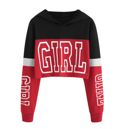 Crop Top Hoodie  Sweatshirt Hoodies Women Patchwork Lett - ROUTINE FASHION
